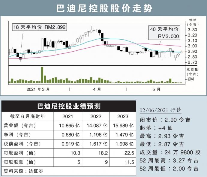 巴迪尼控股股价走势