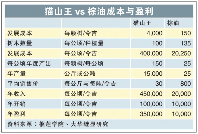 猫山王vs棕油成本与盈利 23/8/22