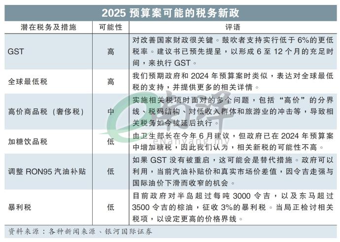 2025预算案可能的税务新政