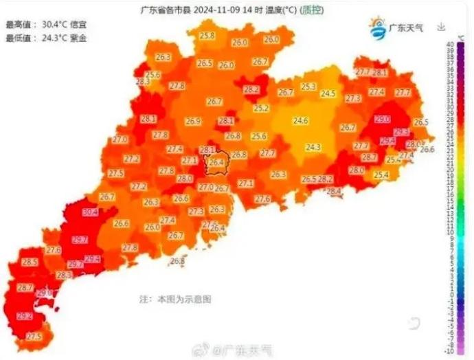 广东最高气温冲破30℃