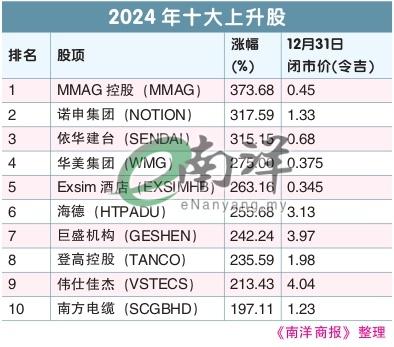 2024年十大上升股