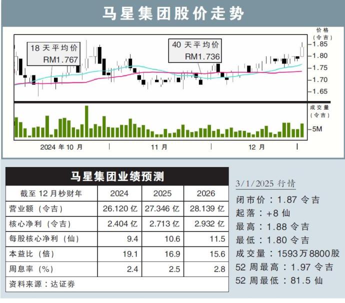 马星集团股价走势03/01/25